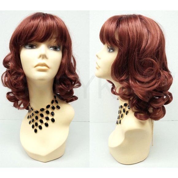 Auburn long bob wig with bangs - Picture 1 of 4